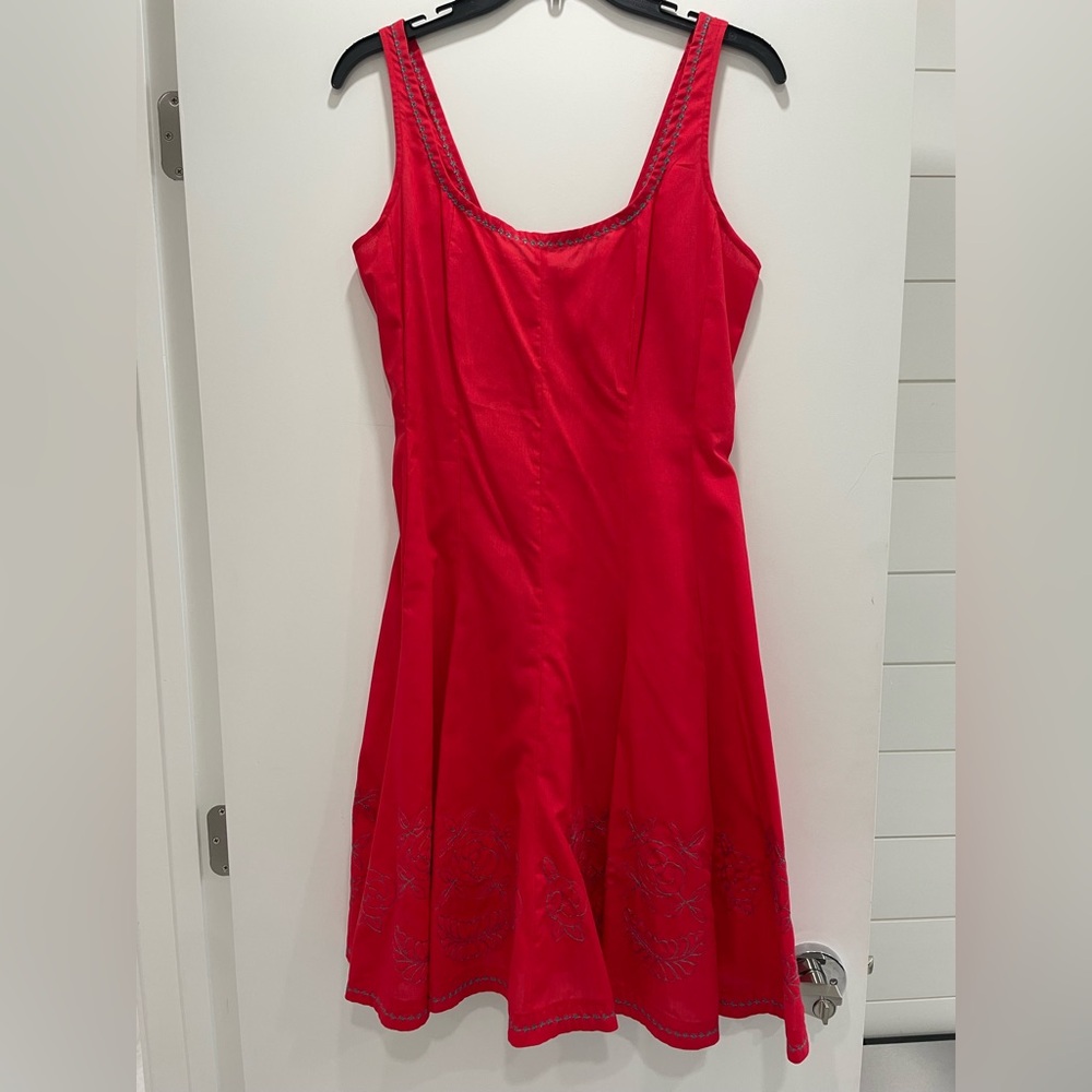Handmade Red Sleeveless Dress with Teal embroidery 8